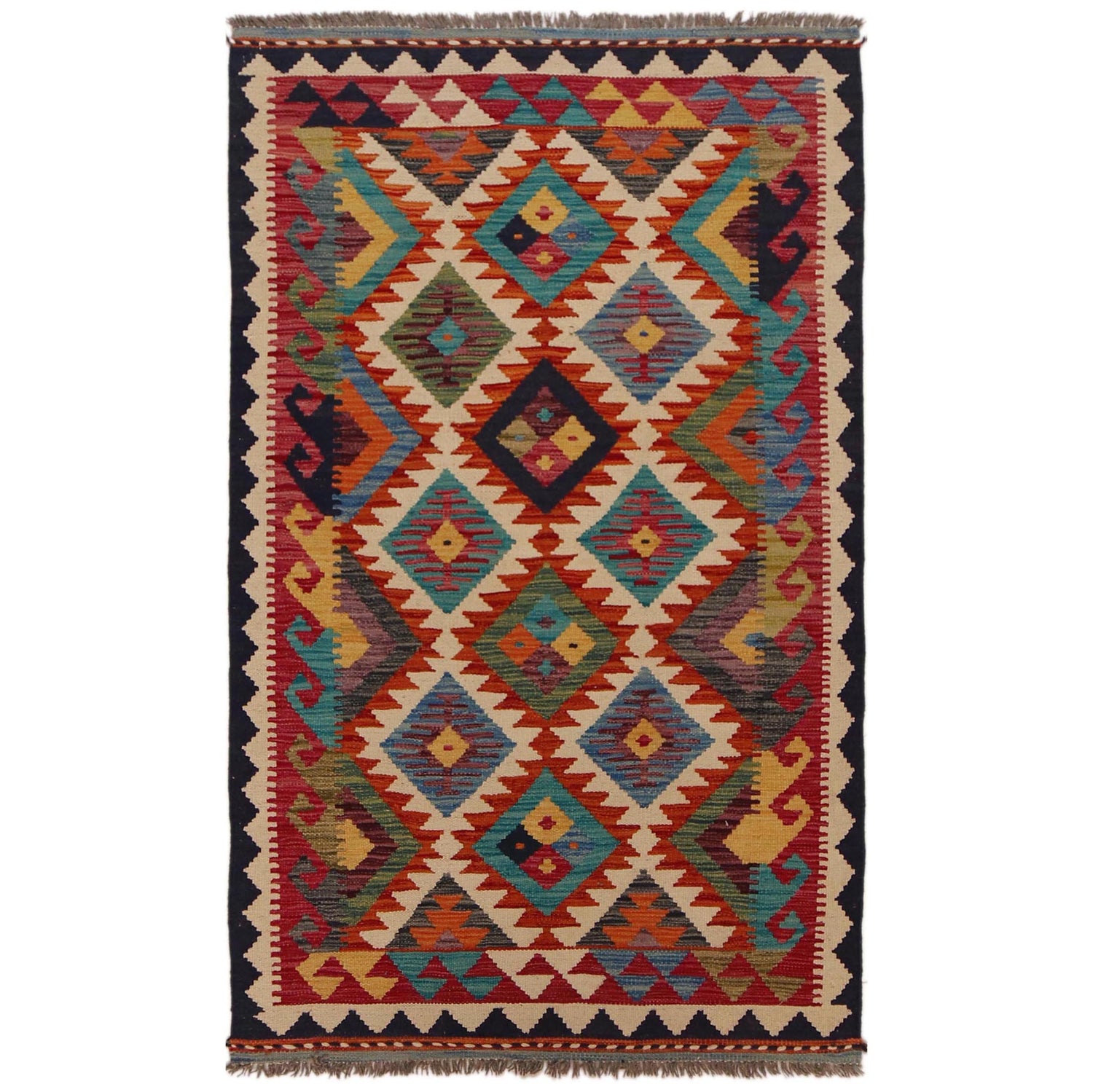 Handmade Vegetable Kilim 3' 2" x 5" 3" (ft) - No. P35715