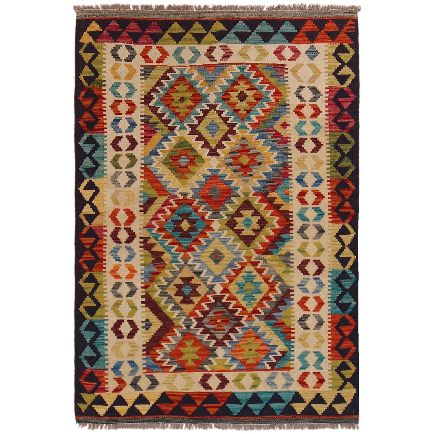 Handmade Vegetable Kilim 3' 3" x 4" 11" (ft) - No. P35717
