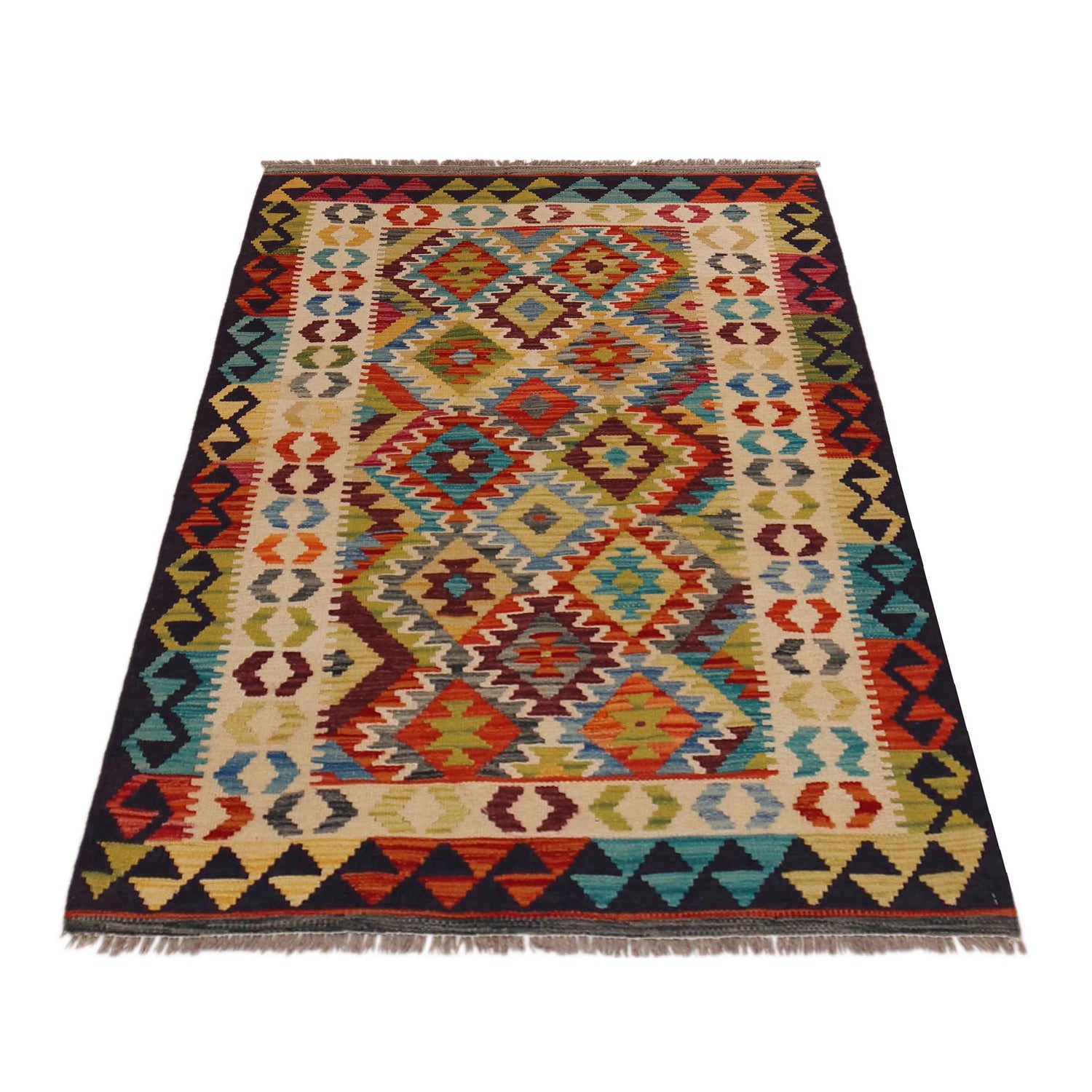 Handmade Vegetable Kilim 3' 3" x 4" 11" (ft) - No. P35717