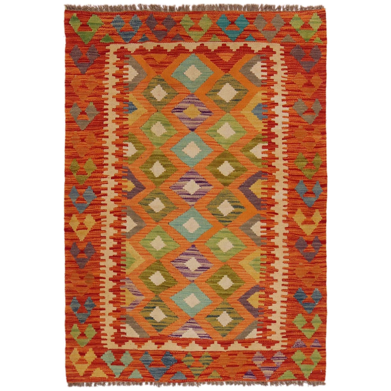 Handmade Vegetable Kilim 3' 4" x 4" 9" (ft) - No. P35727
