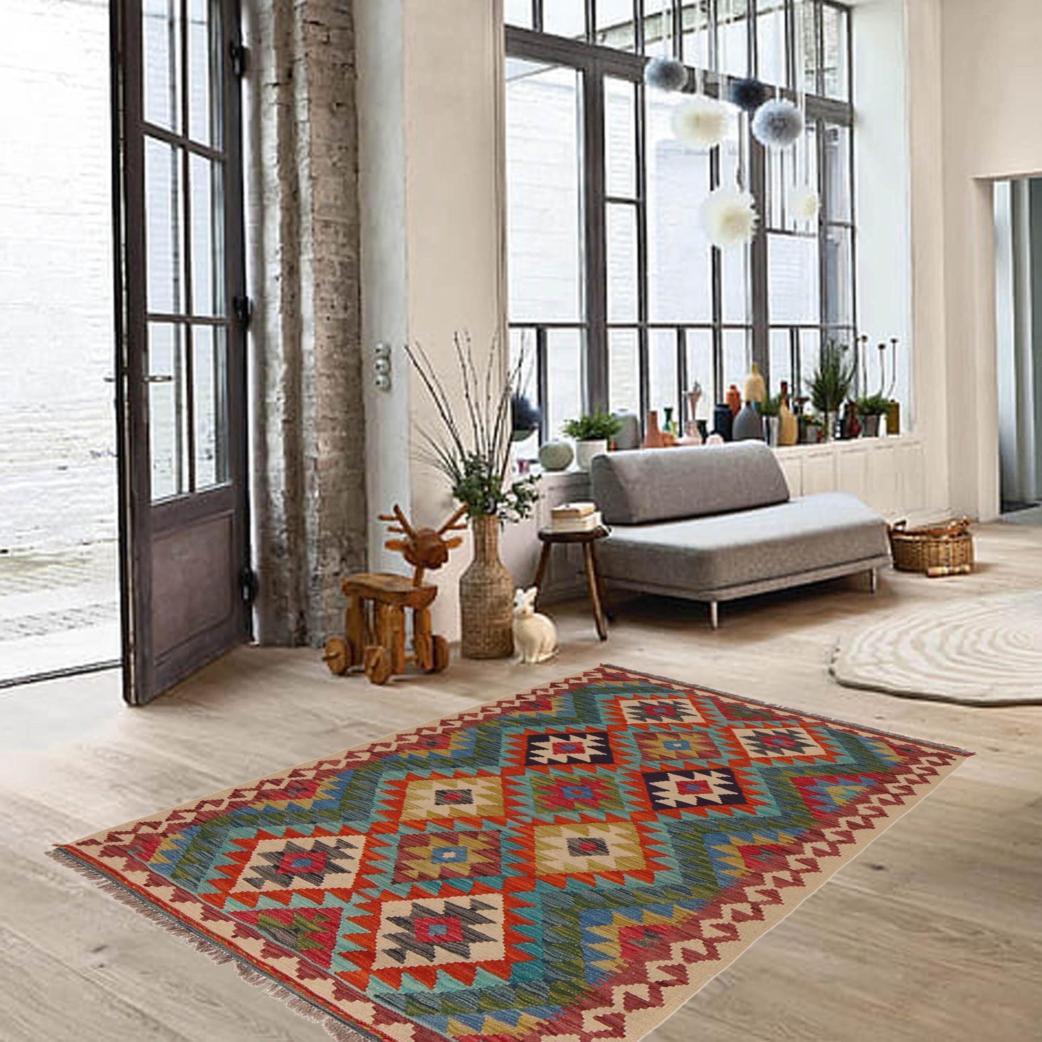 Handmade Vegetable Kilim 3' 2" x 4' 10" (ft) - No. P35737