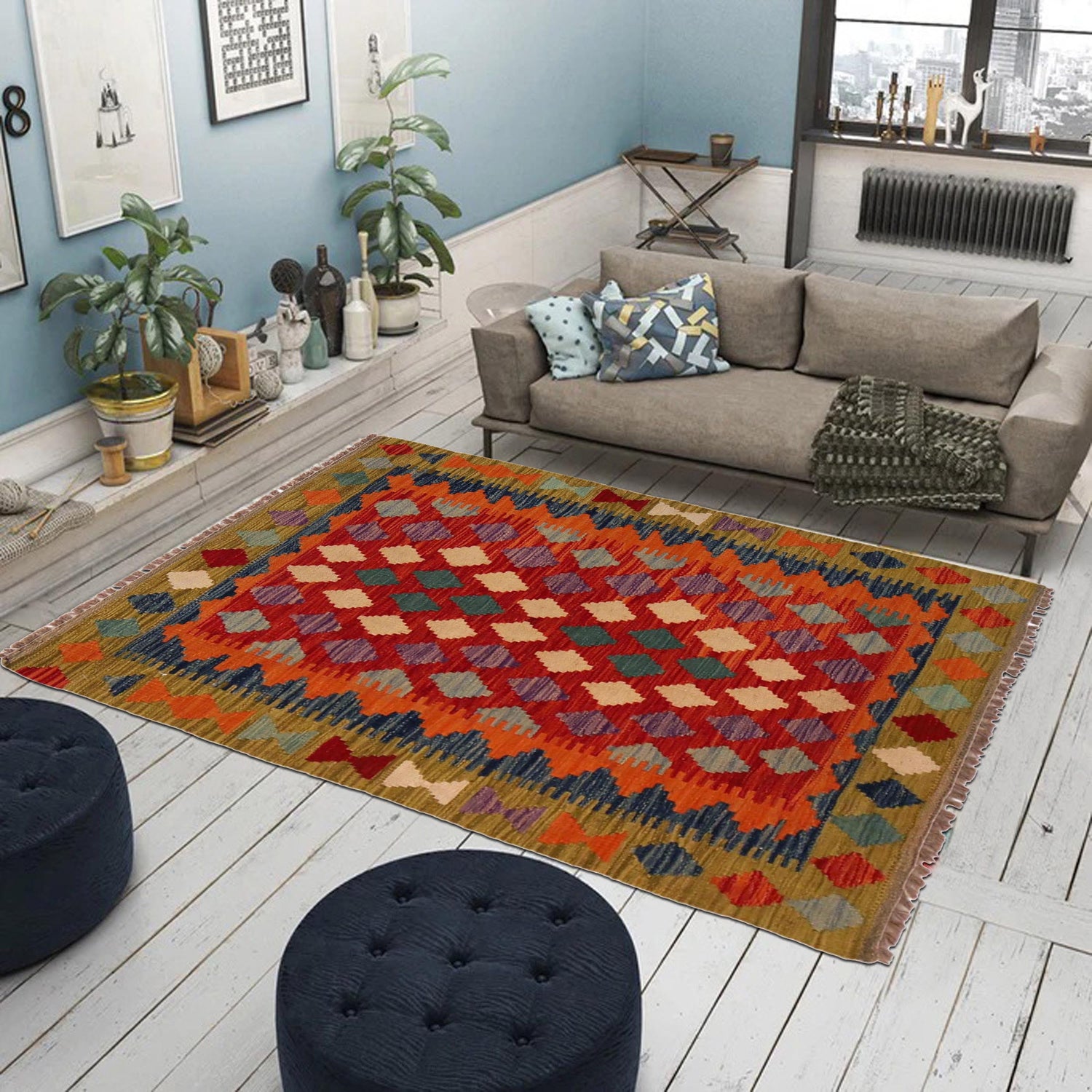 Handmade Vegetable Kilim 2' 11" x 3' 11" (ft) - No. P35750