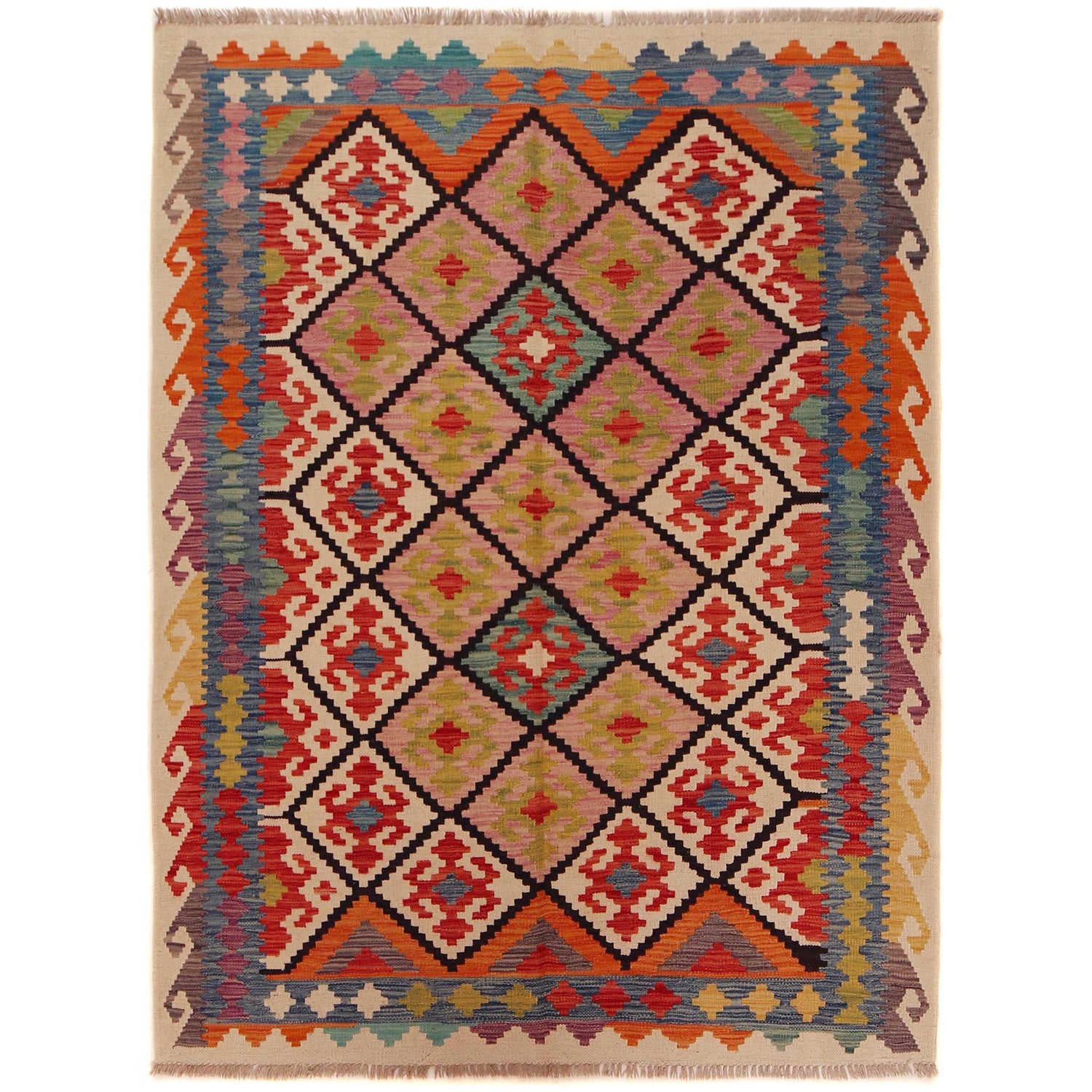 Handmade Vegetable Kilim 5' 0" x 6' 6" (ft) - No. P35842