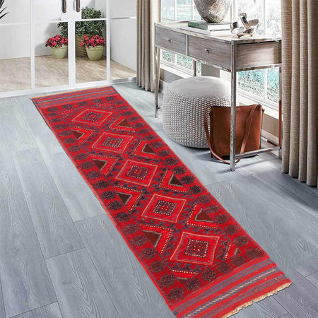 Red Color Mashwani Short Runner 2' 1" x 8' 2" (ft) - No. P36091
