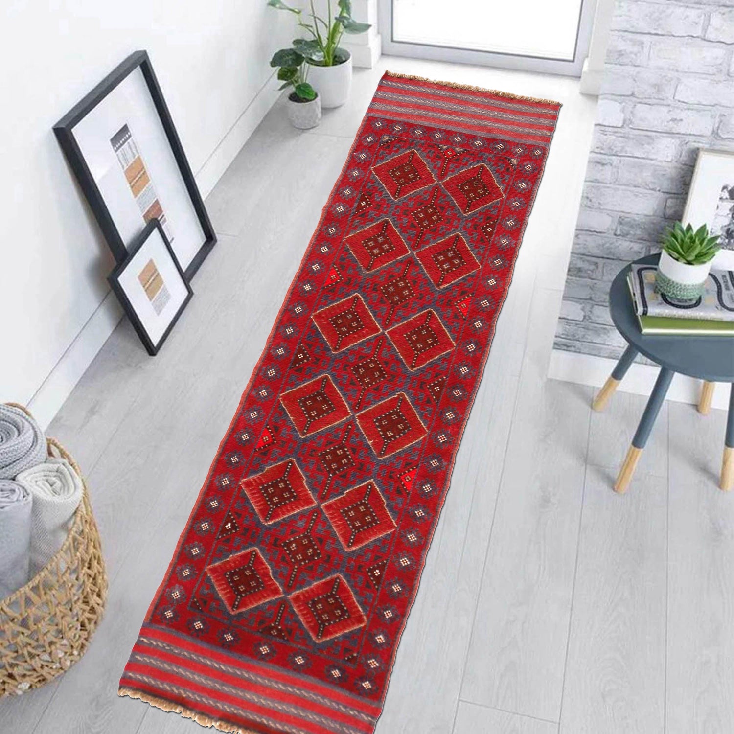 Red Color Mashwani Short Runner 2' 1" x 8' 2" (ft) - No. P36092