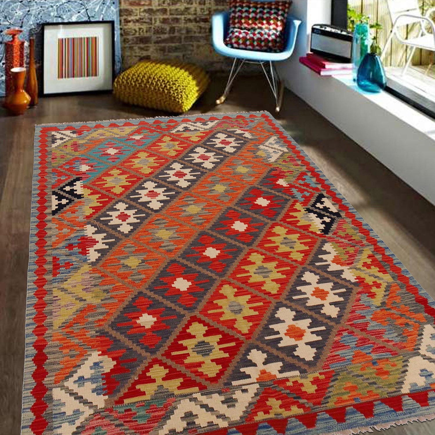 Handmade Vegetable Kilim 4' 11" x 6' 6" (ft) - No. P36102