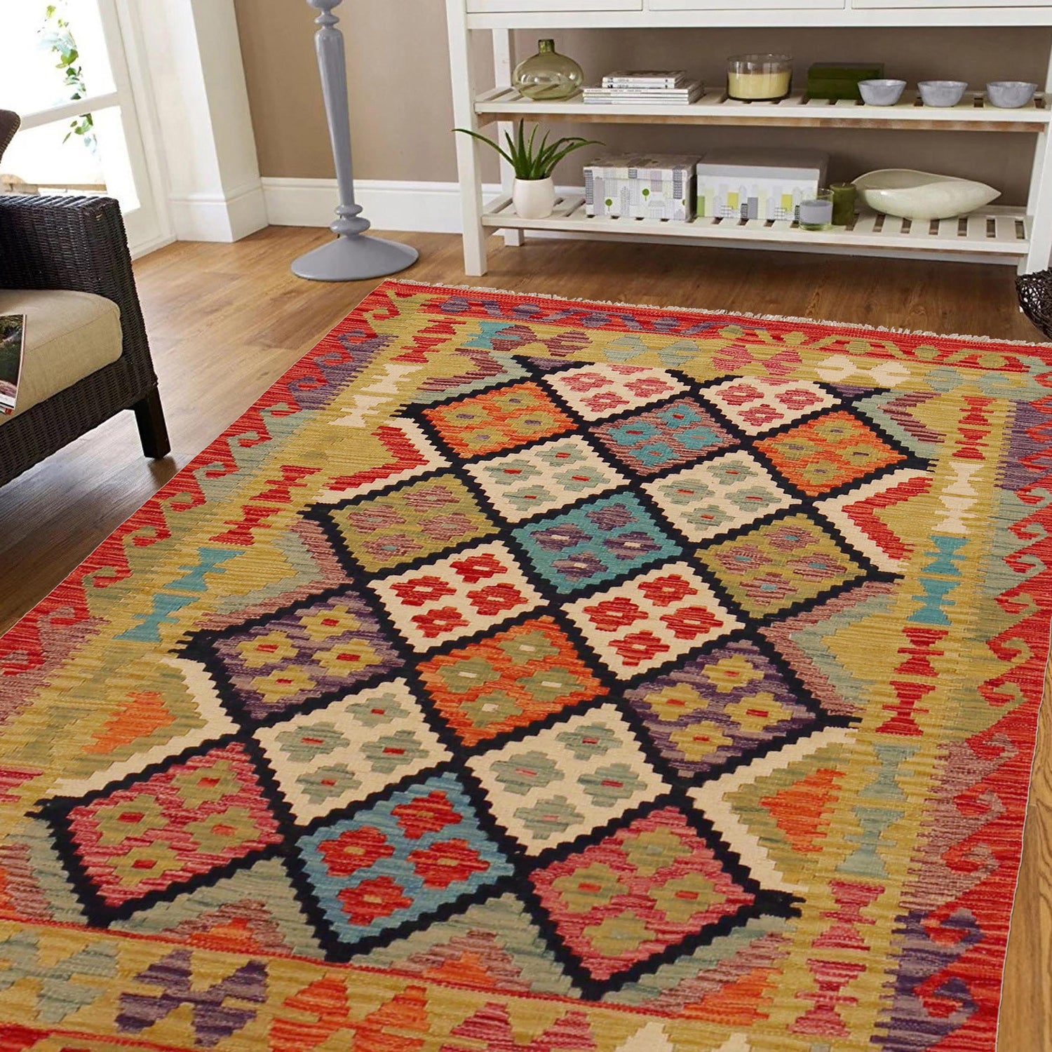 Handmade Vegetable Kilim 4' 5" x 5' 7" (ft) - No. P36104