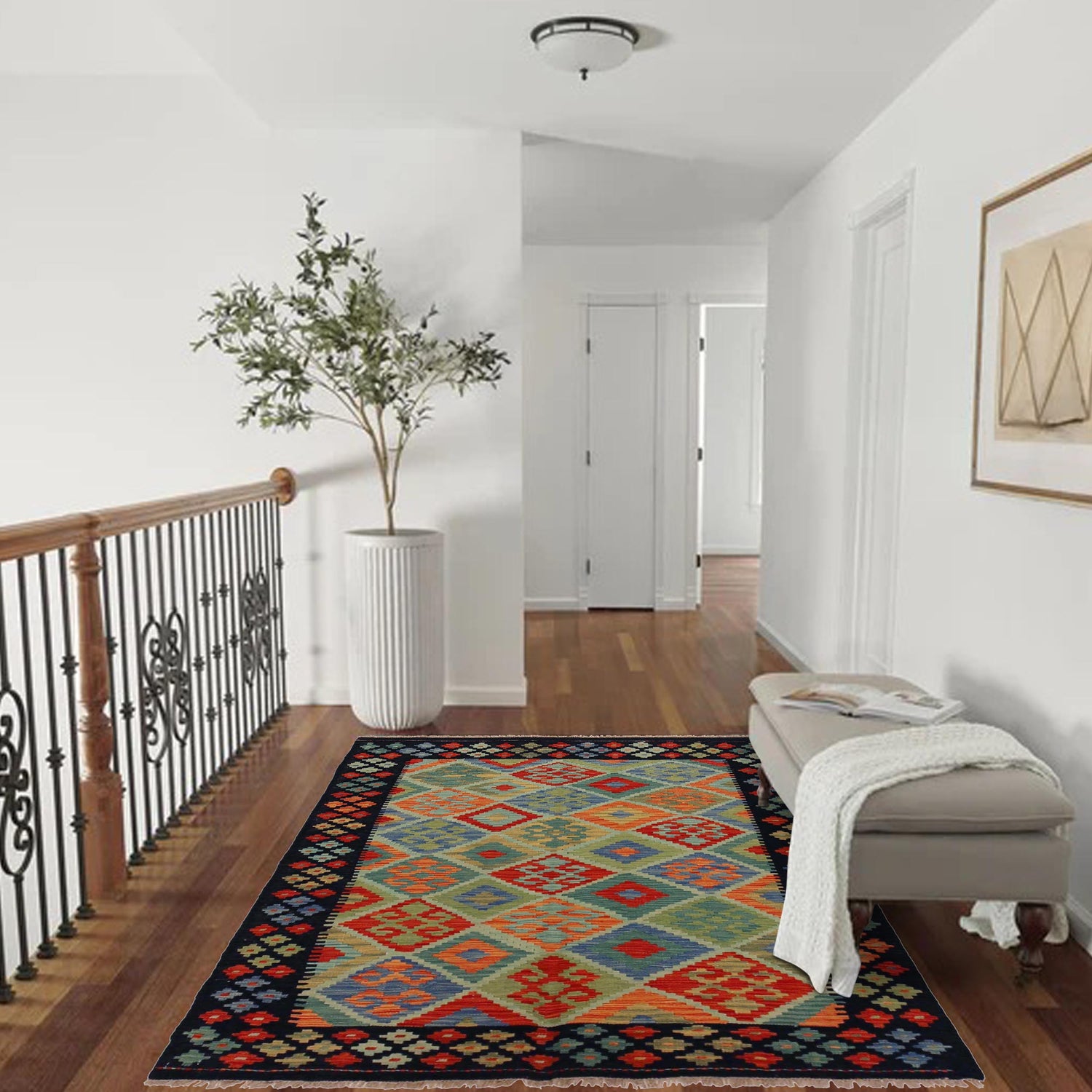 Handmade Vegetable Kelim 4' 0" x 5' 7" (ft) - No. P36109