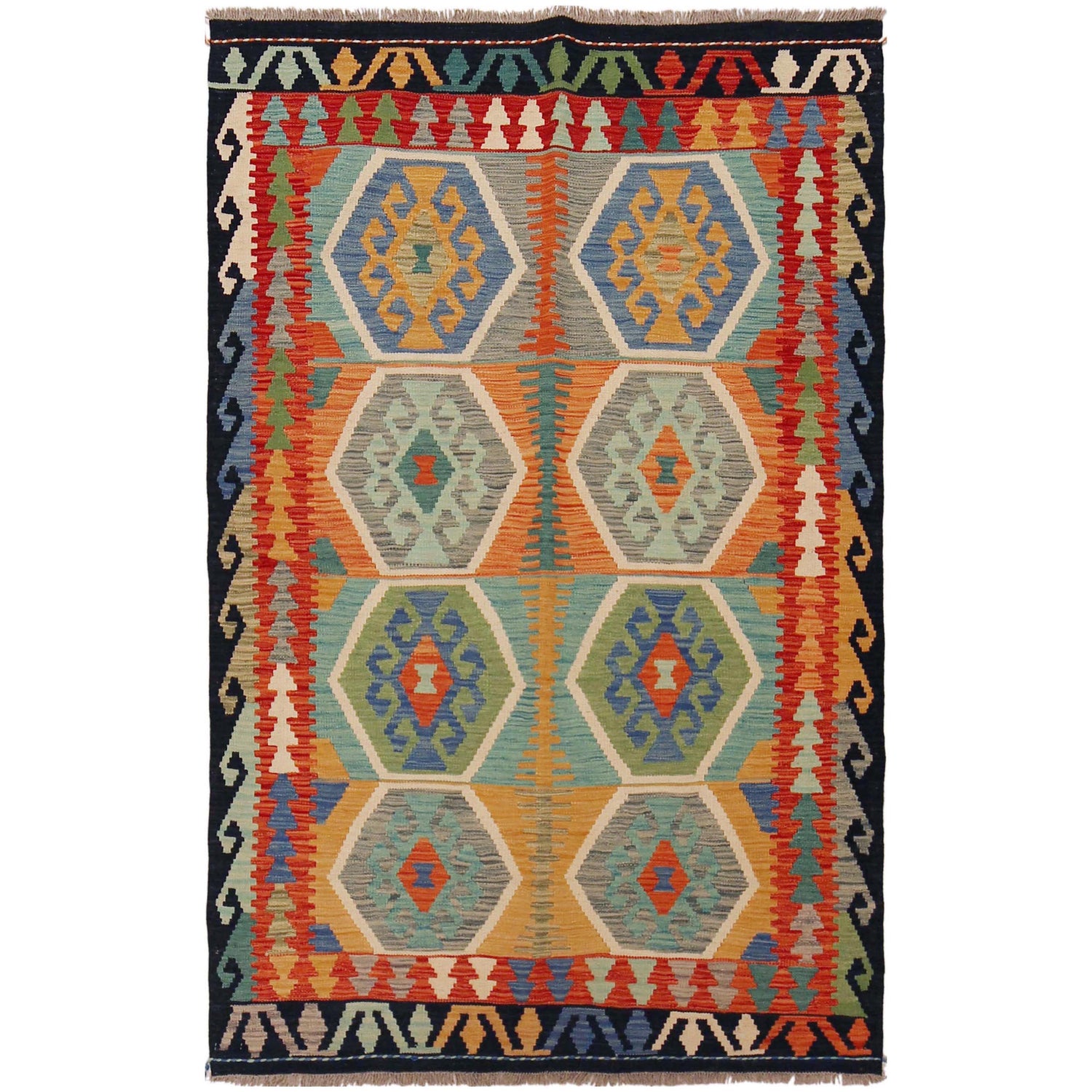 Handmade Vegetable Kelim 4' 0" x 6' 4" (ft) - No. P36111