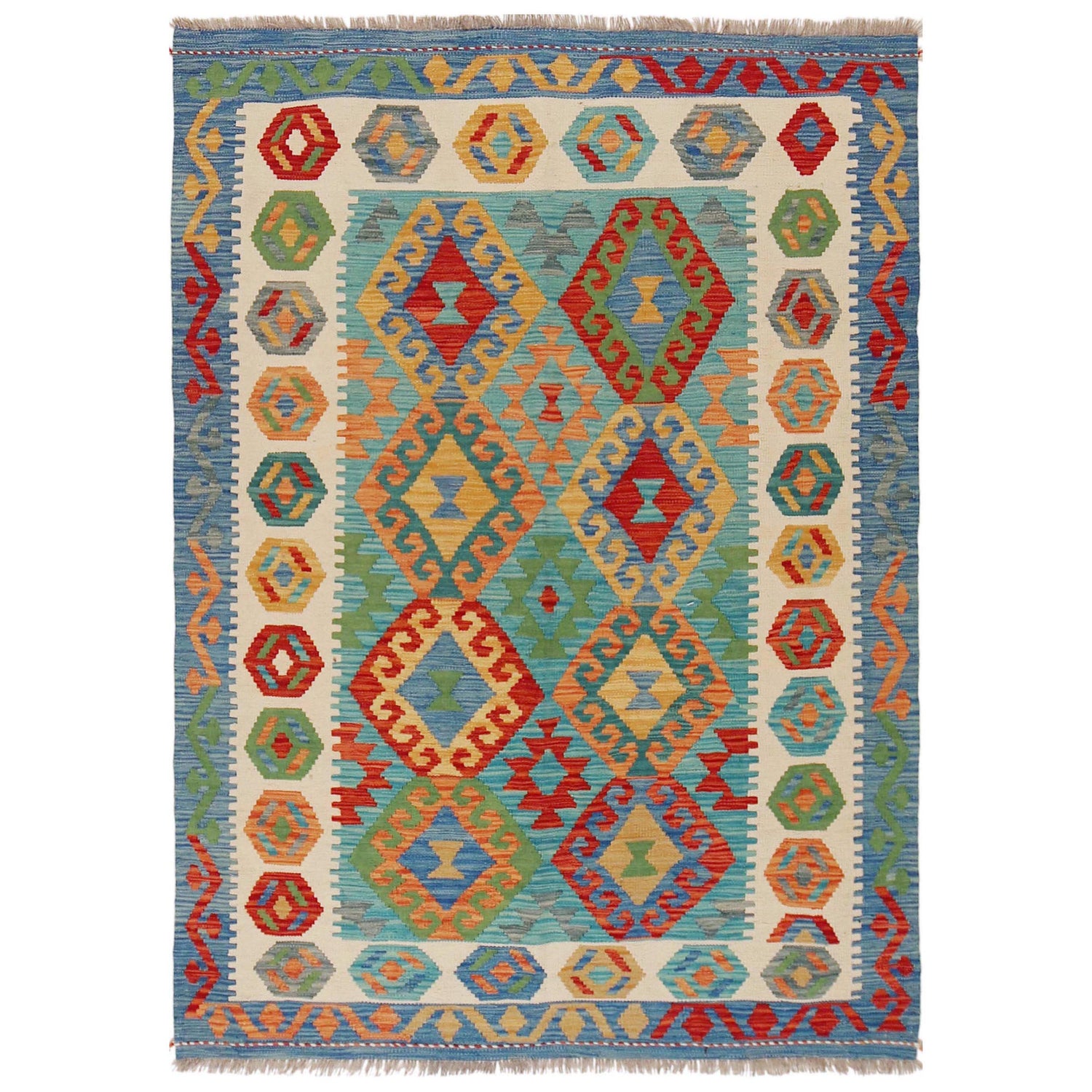 Handmade Vegetable Kilim 4' 2" x 5' 10" (ft) - No. P36116