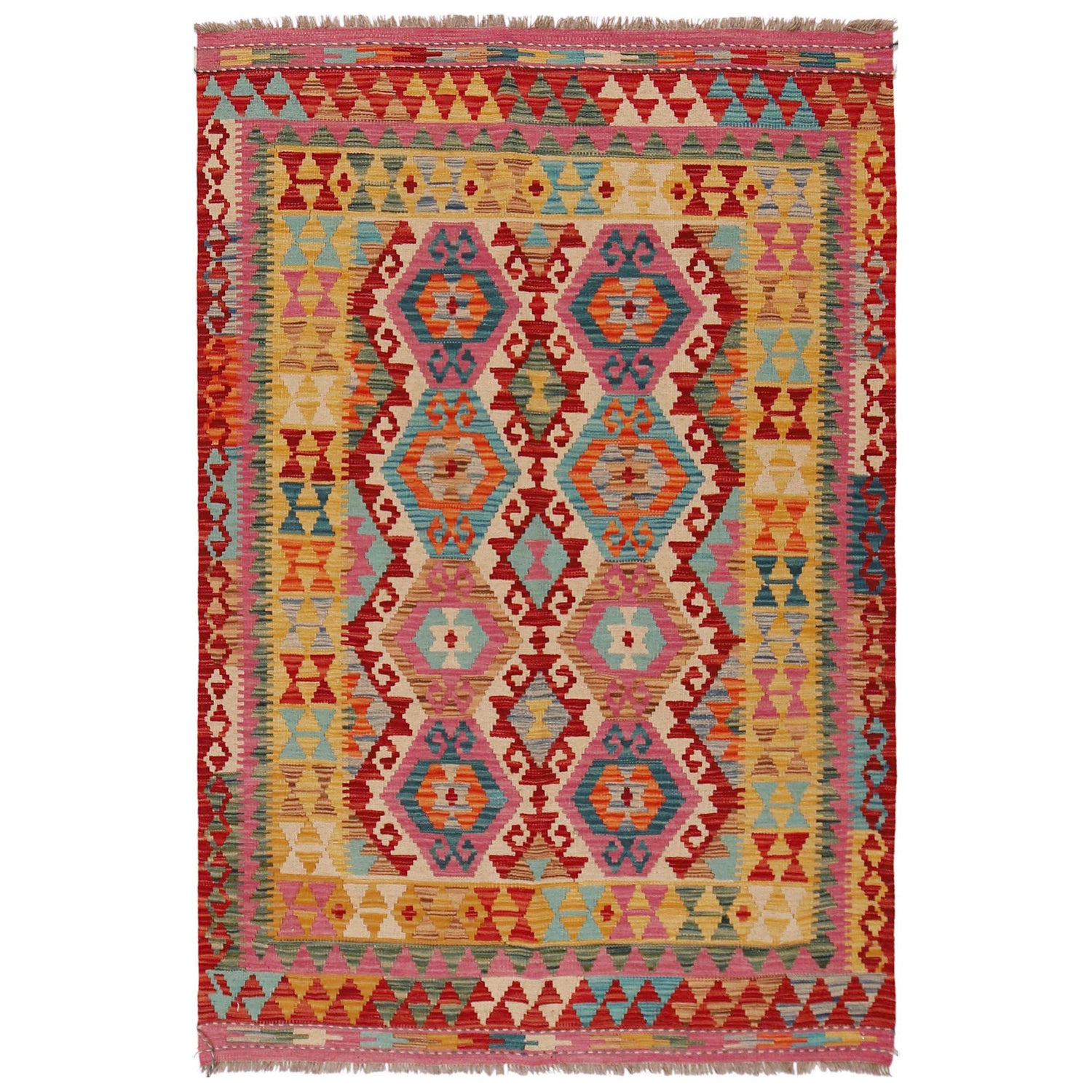 Handmade Vegetable Kilim 4' 1" x 6' 2" (ft) - No. P36120