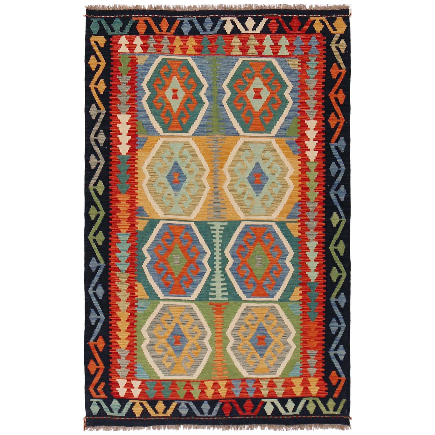 Handmade Vegetable Kilim 3' 11" x 6' 5" (ft) - No. P36123