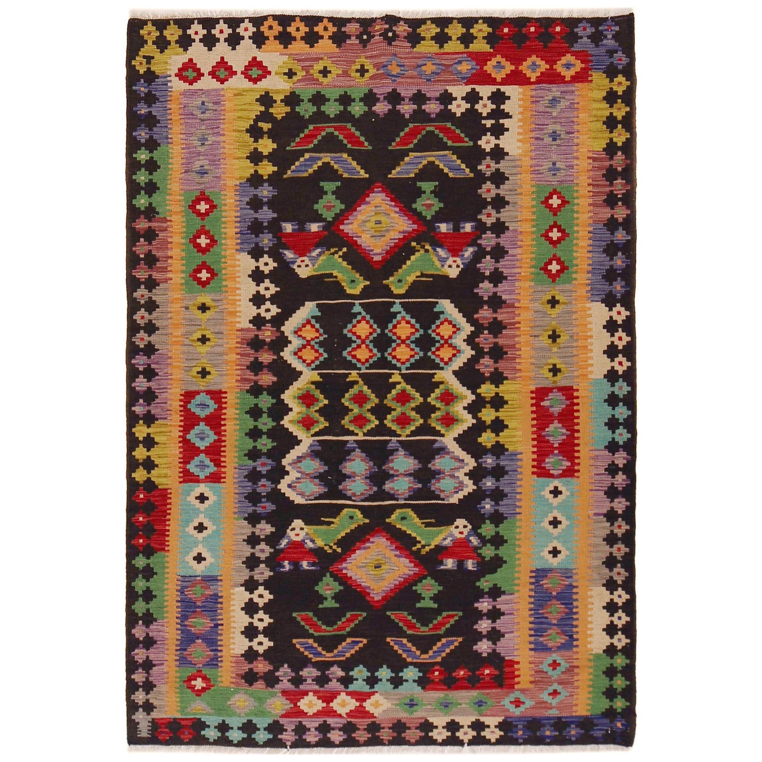 Handmade Vegetable Kilim 4' 2" x 6' 2" (ft) - No. P36127