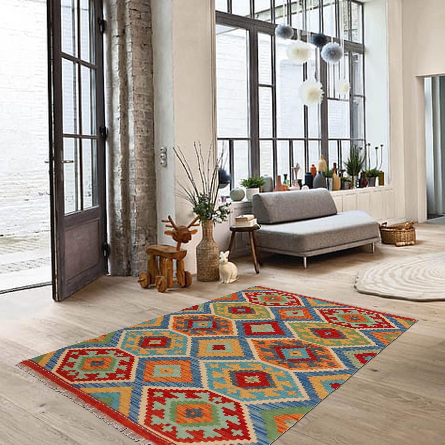 Handmade Vegetable Kelim 3' 4" x 4' 9" (ft) - No. P36141