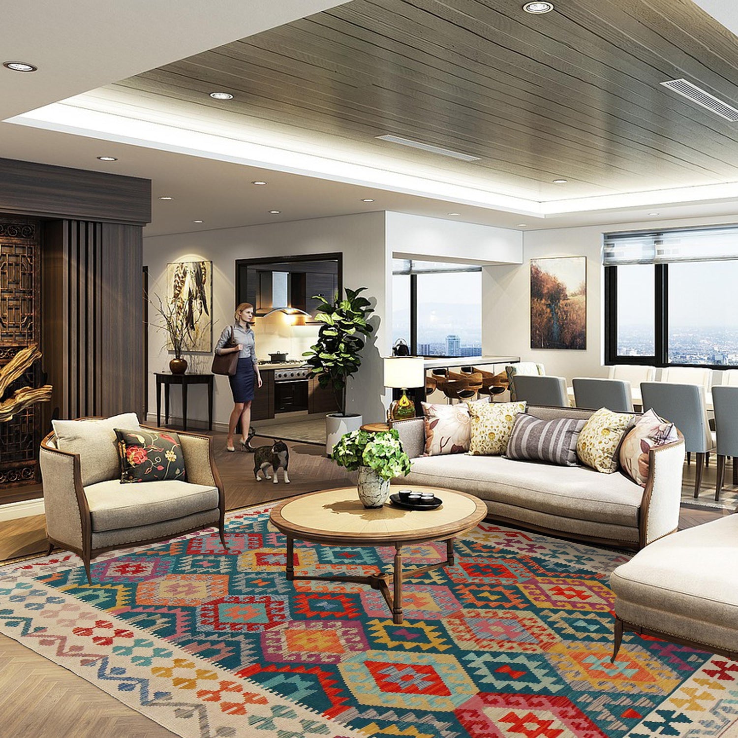 Handmade Vegetable Kilim 5' 9" x 8' 1" (ft) - No. P36148