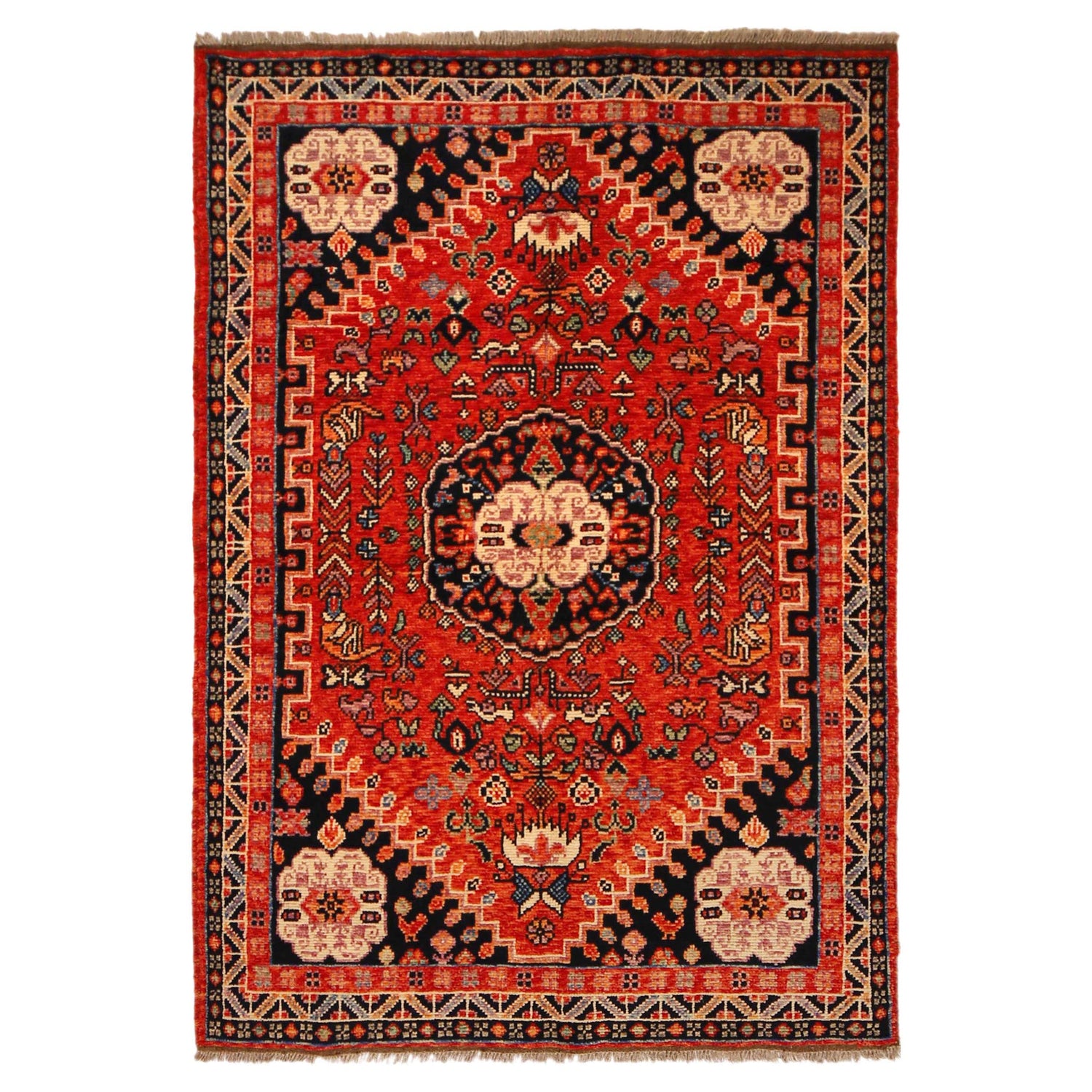 Red Color Shirazi Rug 4' 1" x 6' 0" (ft) - No. P36347