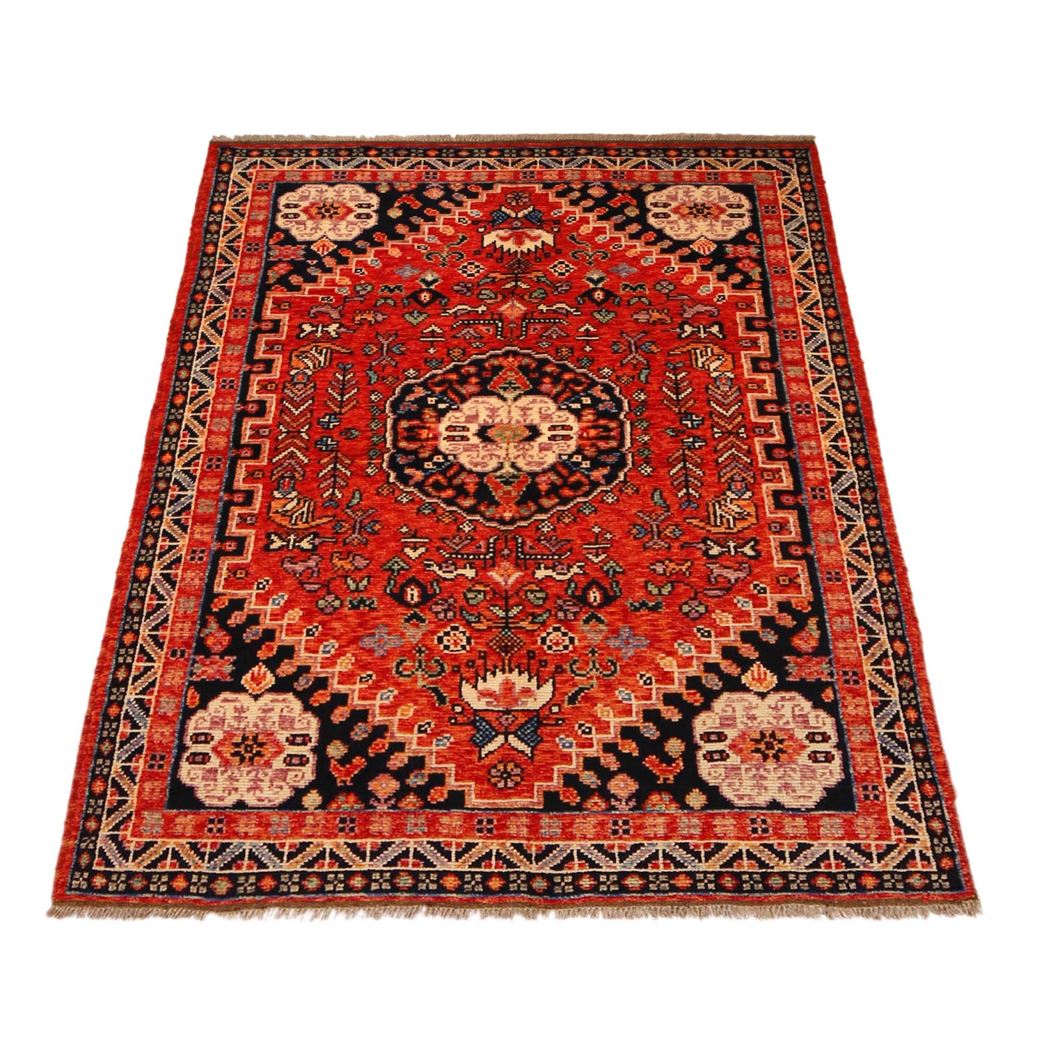 Red Color Shirazi Rug 4' 1" x 6' 0" (ft) - No. P36347