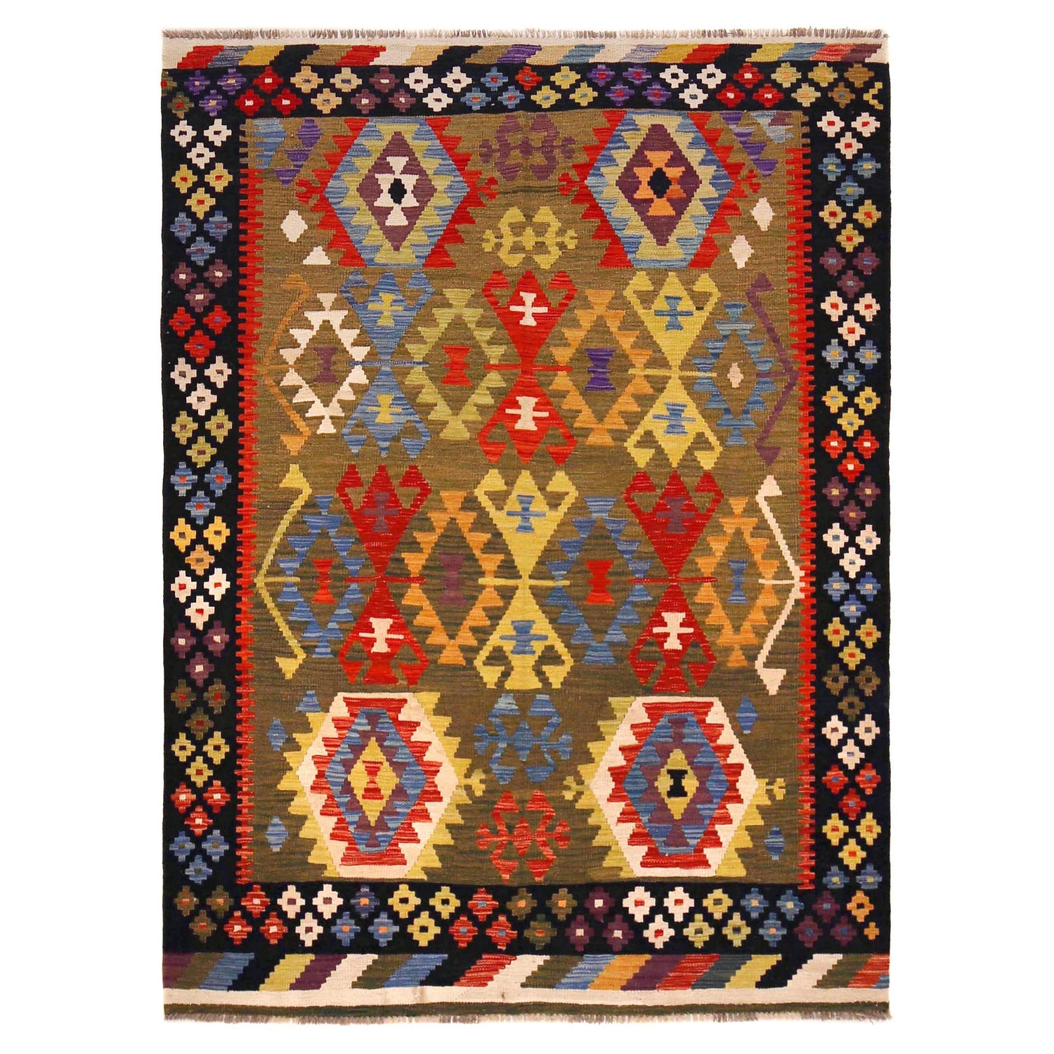 Handmade Vegetable Kelim 5' 6" x 7' 5" (ft) - No. P36412