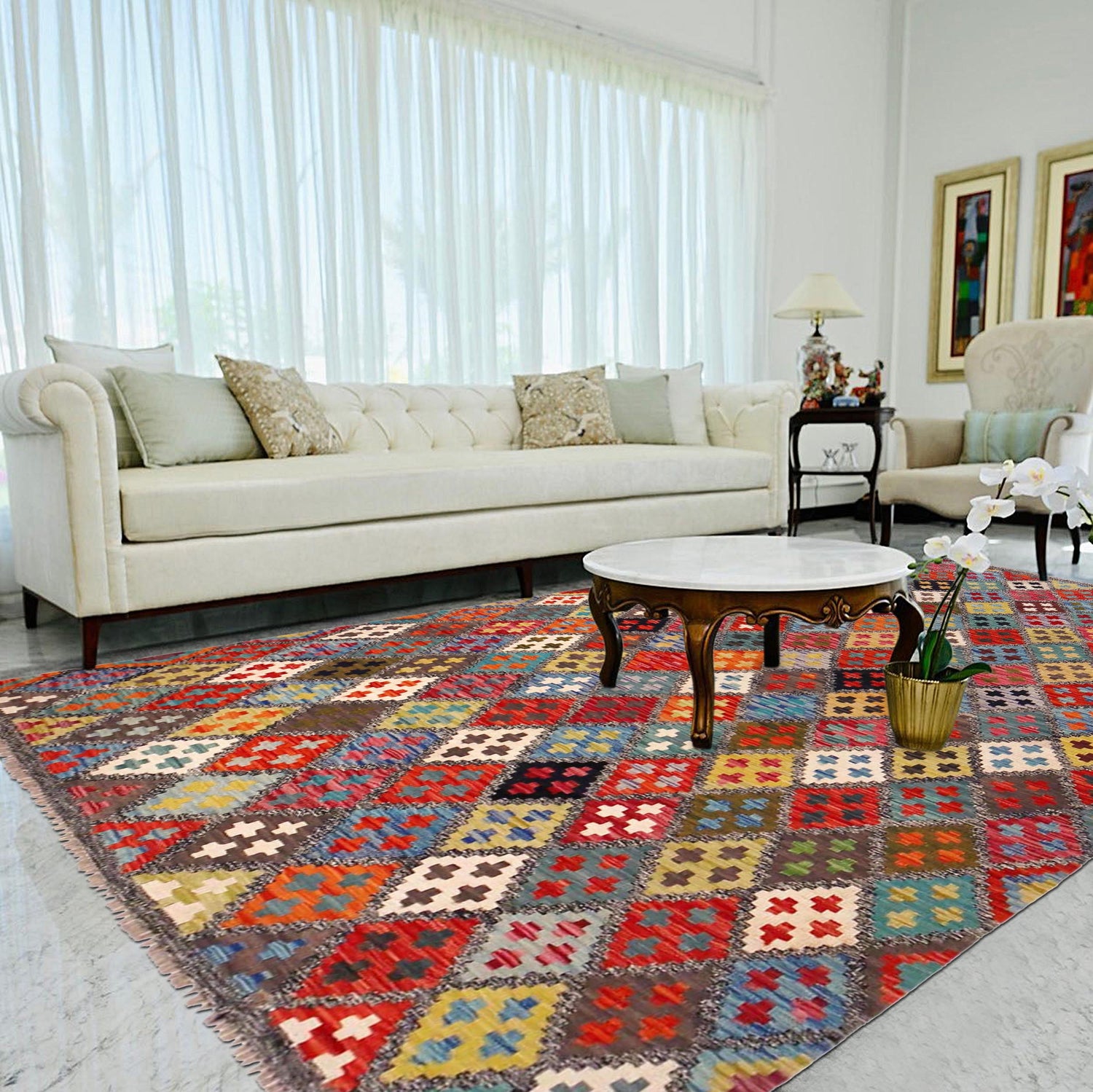 Handmade Vegetable Kilim 5' 7" x 7' 10" (ft) - No. P36413