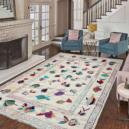 Hand Knotted Embroidery Kilim 6' 4" x 9' 10" (ft) - No. P36863