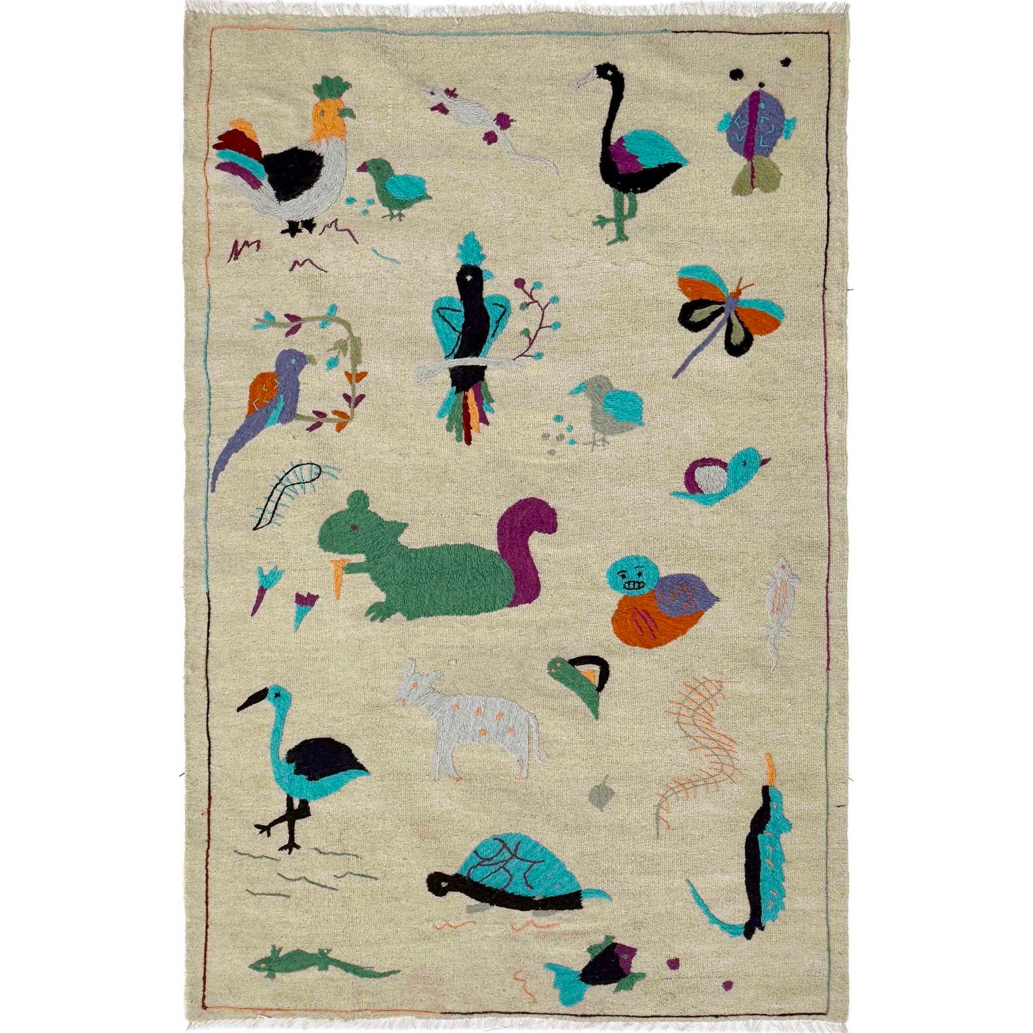 Ivory Color Embroidery Flatweave Kilim 3' 8" x 6' 3" (ft) - No. P36865