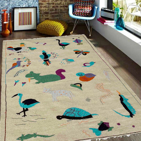 Ivory Color Embroidery Flatweave Kilim 3' 8" x 6' 3" (ft) - No. P36865