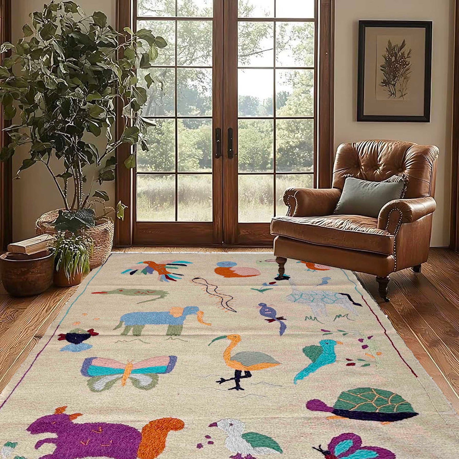 Handmade Embroidery Kilim 3' 8" x 6' 2" (ft) - No. P36868
