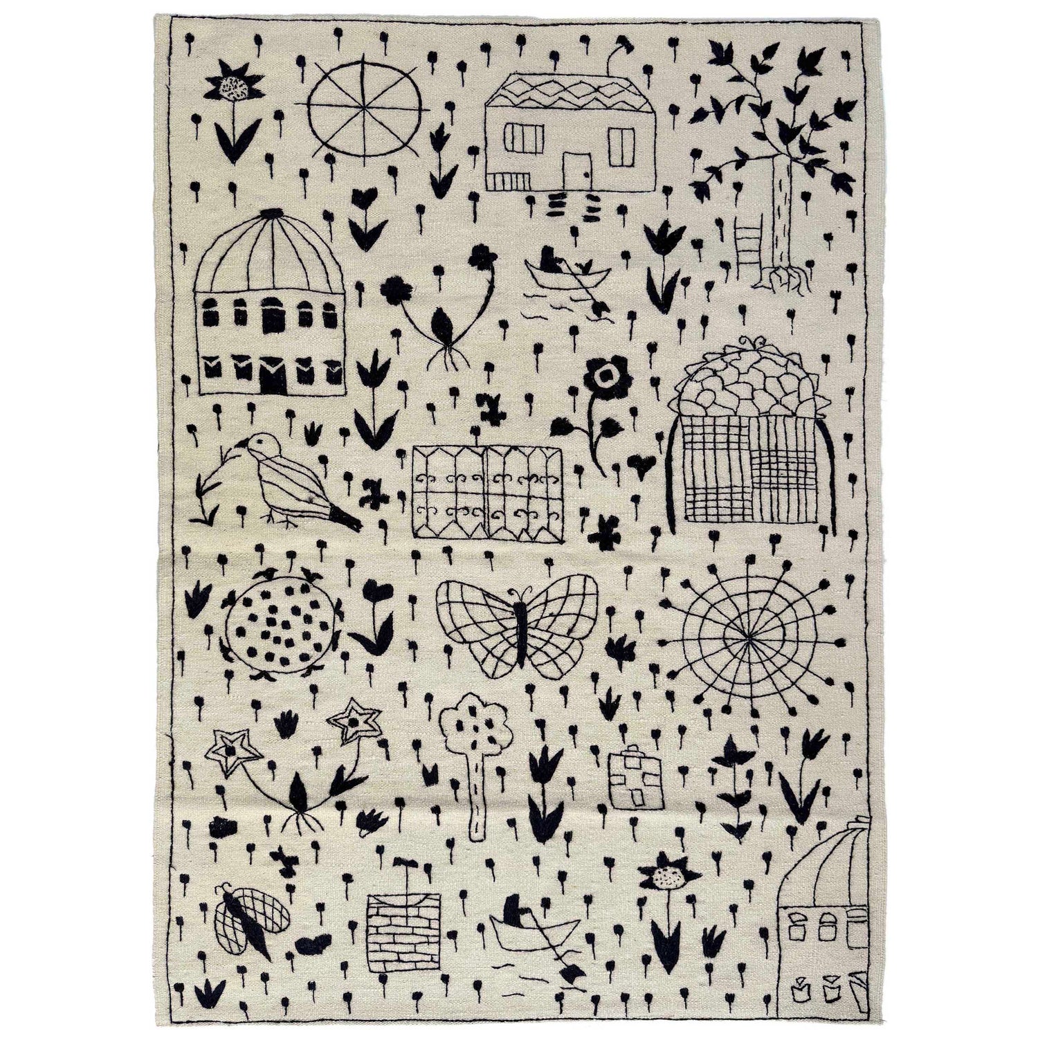 Pakistani Embroidery Kelim 3' 11" x 5' 10" (ft) - No. P36871