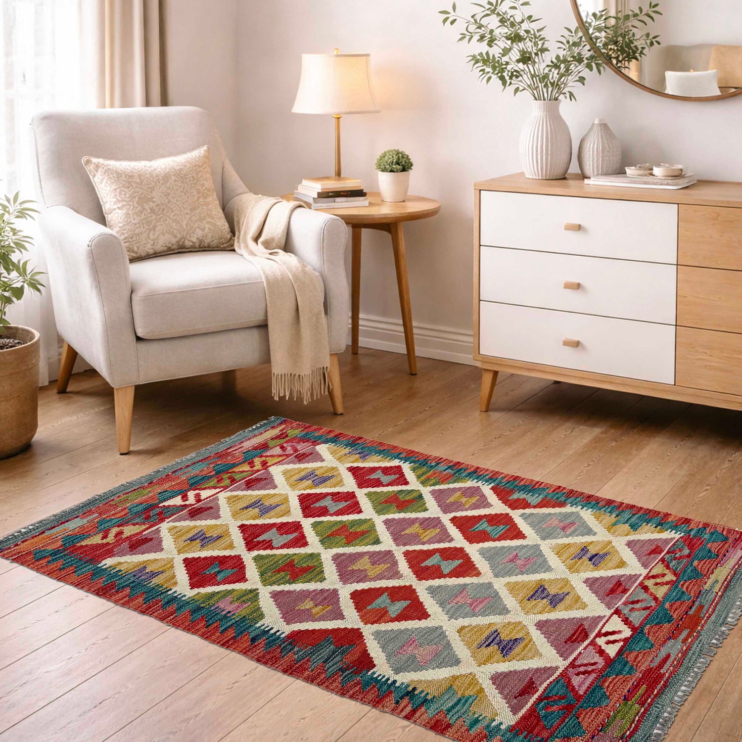 Handmade Vegetable Kelim 2' 4" x 4' 3" (ft) - No. P37050
