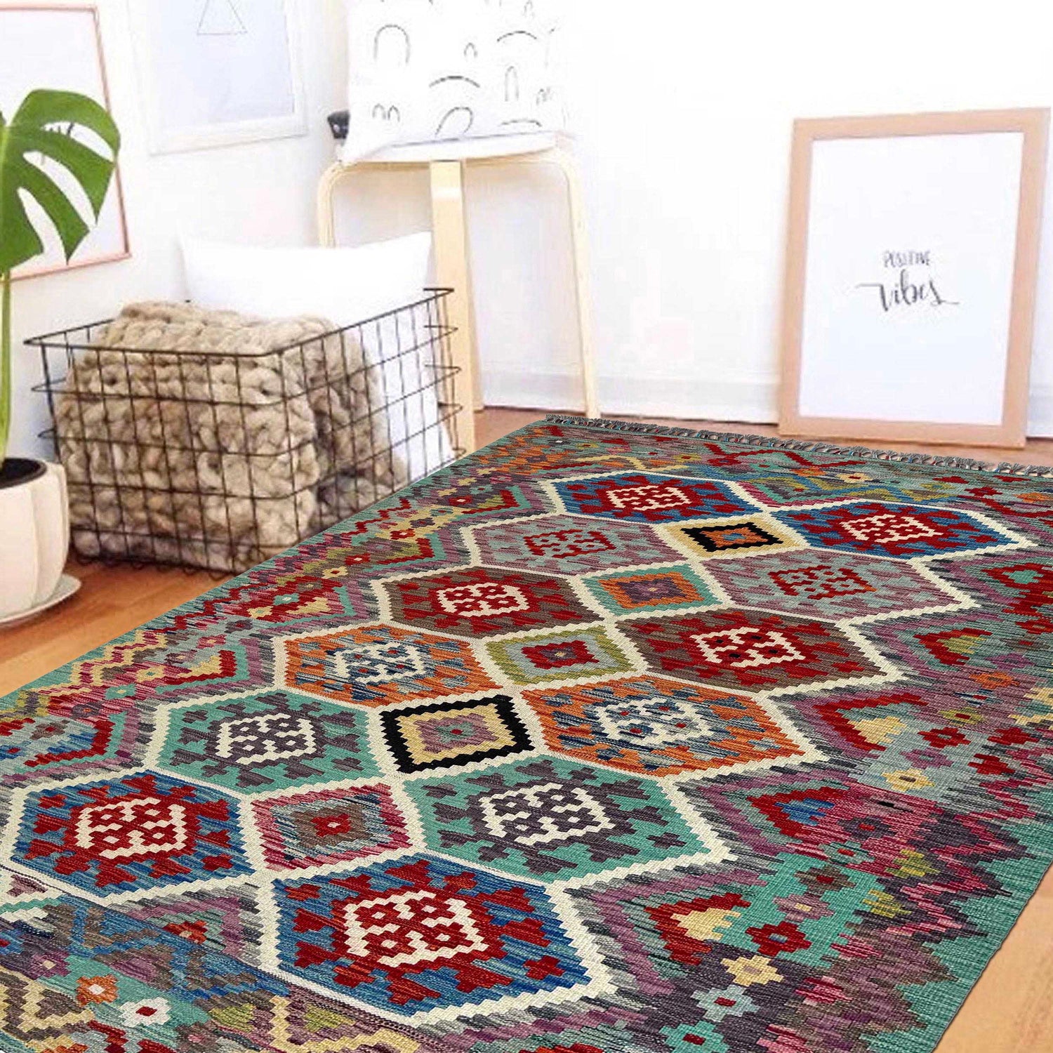 Handmade Vegetable Kelim 5' 0" x 6' 7" (ft) - No. P37178