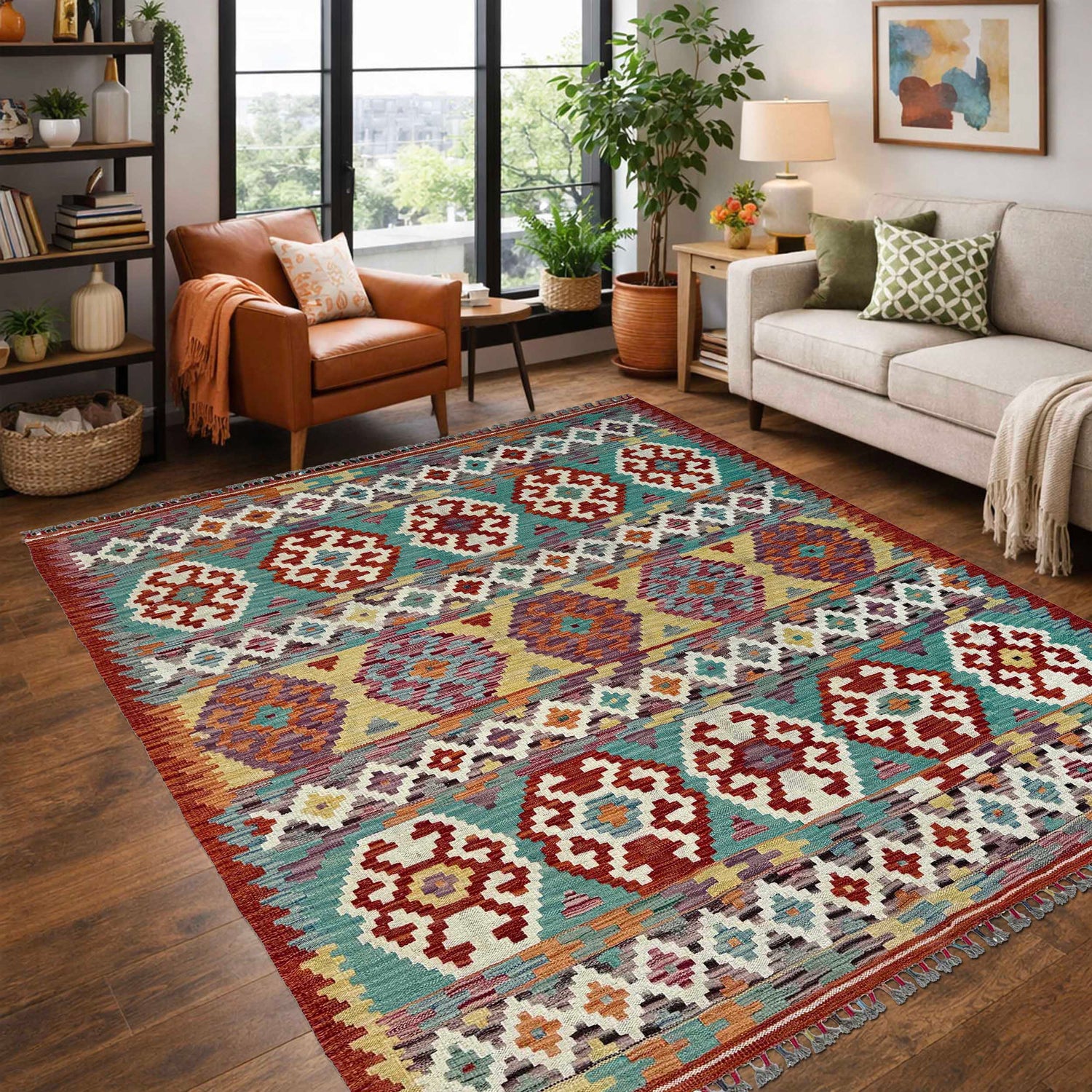 Handmade Vegetable Kilim 5' 0" x 6' 3" (ft) - No. P37179