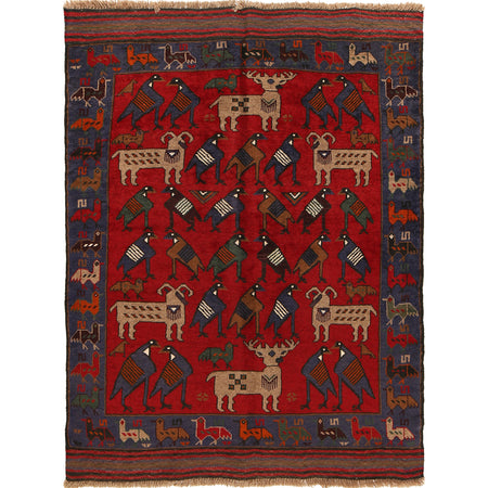 Hand Knotted Birds Pictorial Rug 4' 2" x 5' 7" (ft)- No. R22259