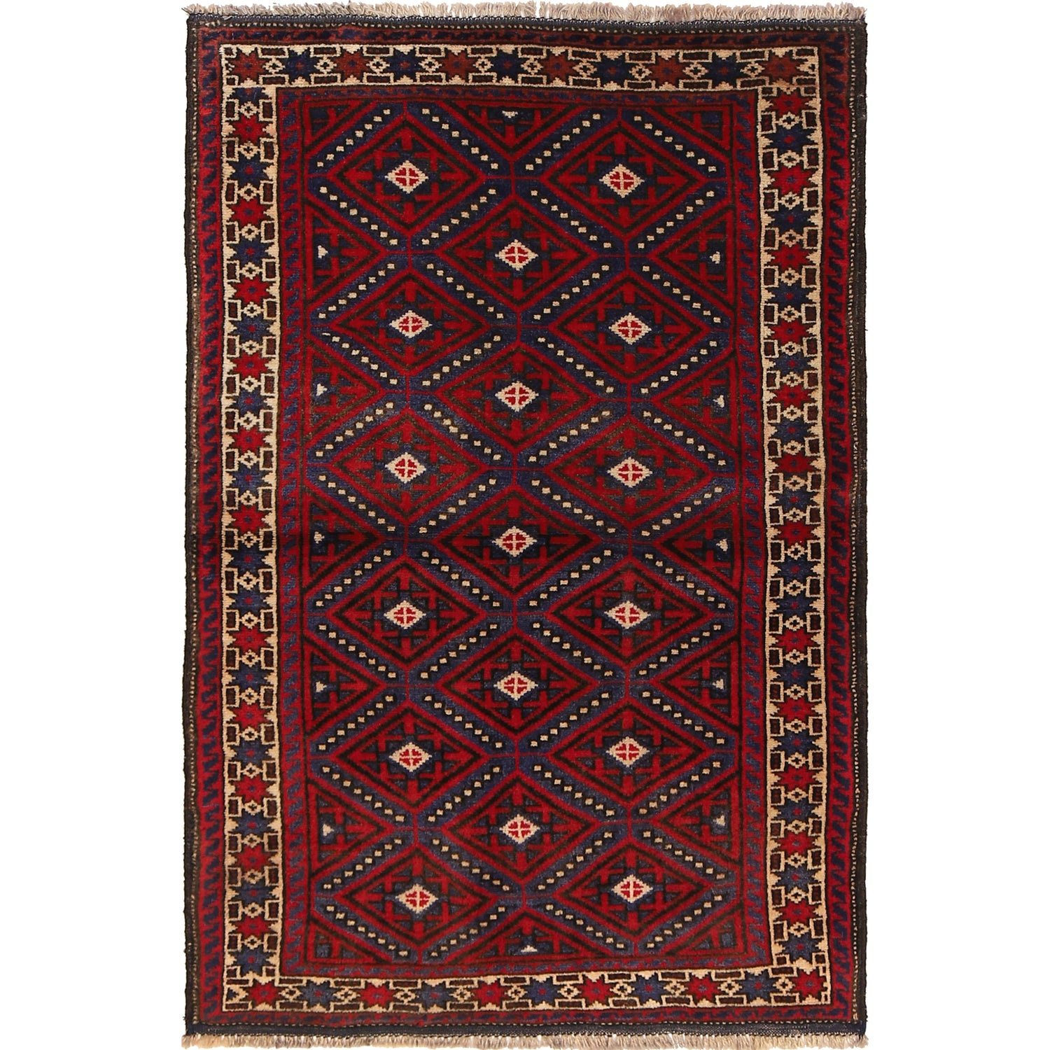 Red Color Baluchi Rug 3' 0 x 4' 6 (ft) - No. R22937