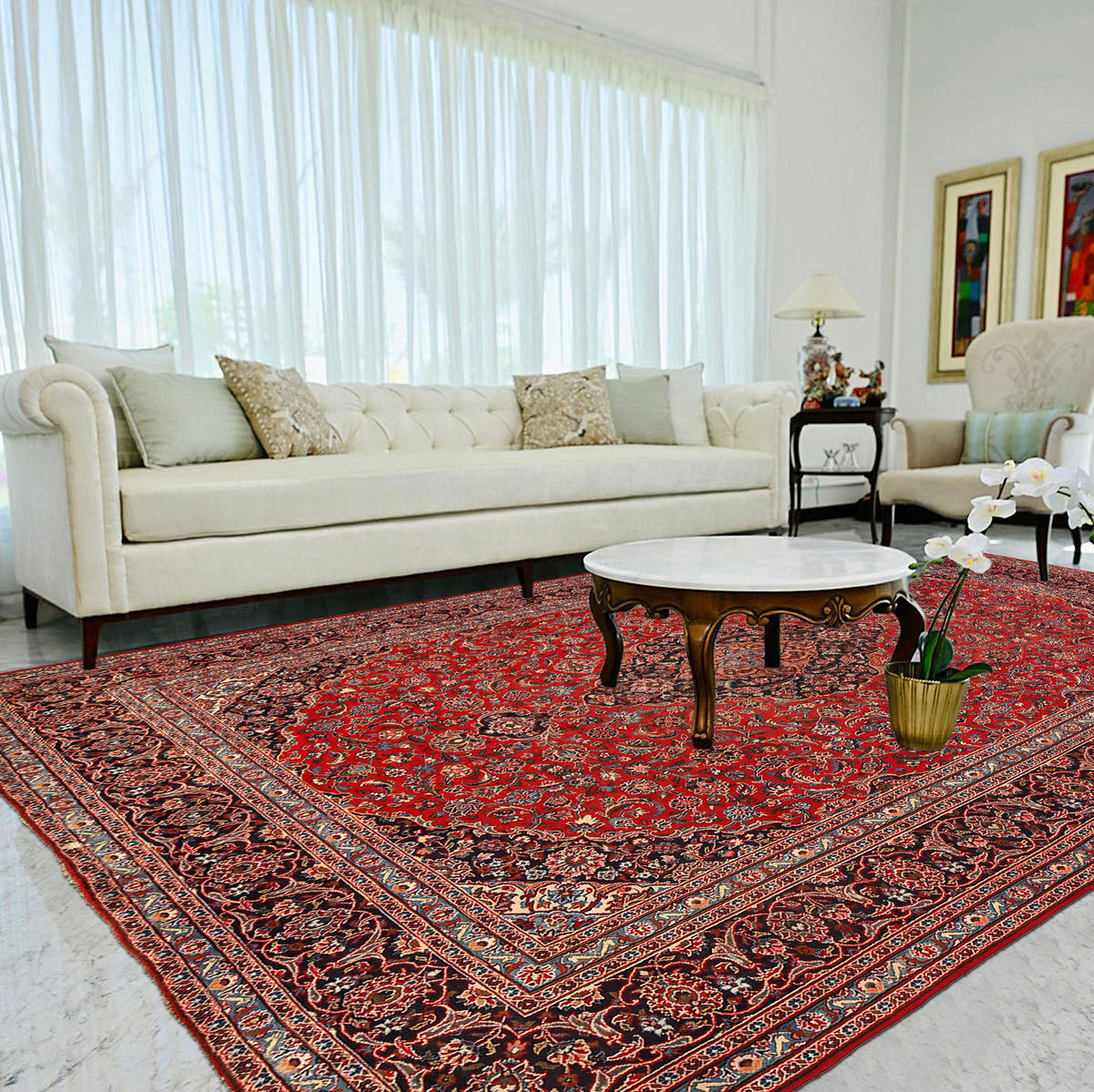 Buy authentic handmade Red Color 10x13 ft Persian Kashan.