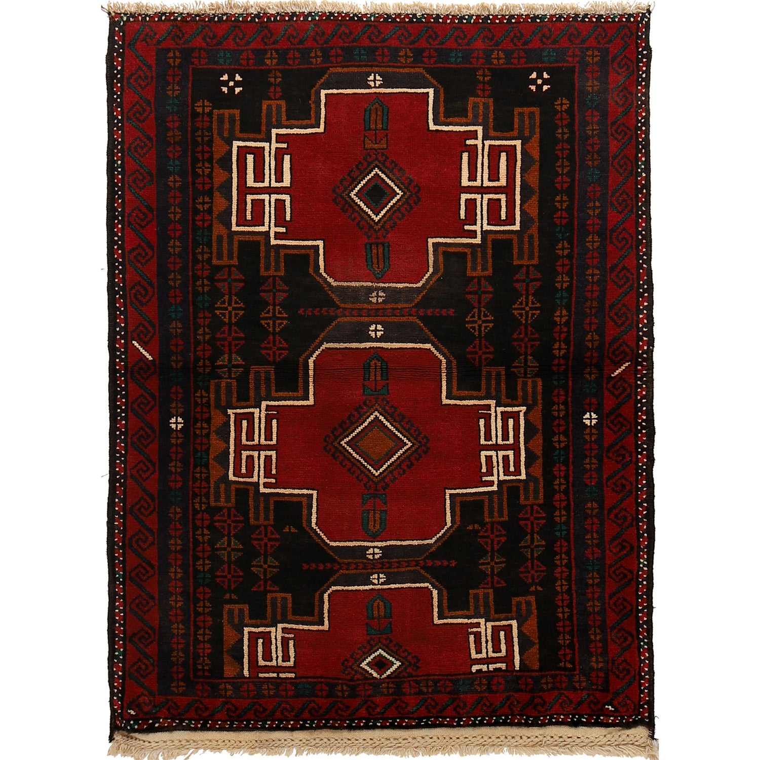 Handmade Balochi Rug 3' 2 x 4' 3 (ft) - No. R24196