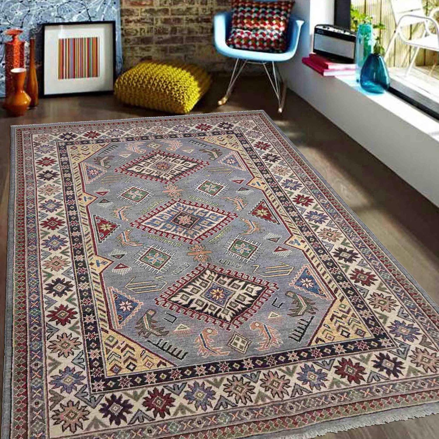 Hand Knotted Kazak Rug 4' 11" x 6' 11" (ft) - No. R37362