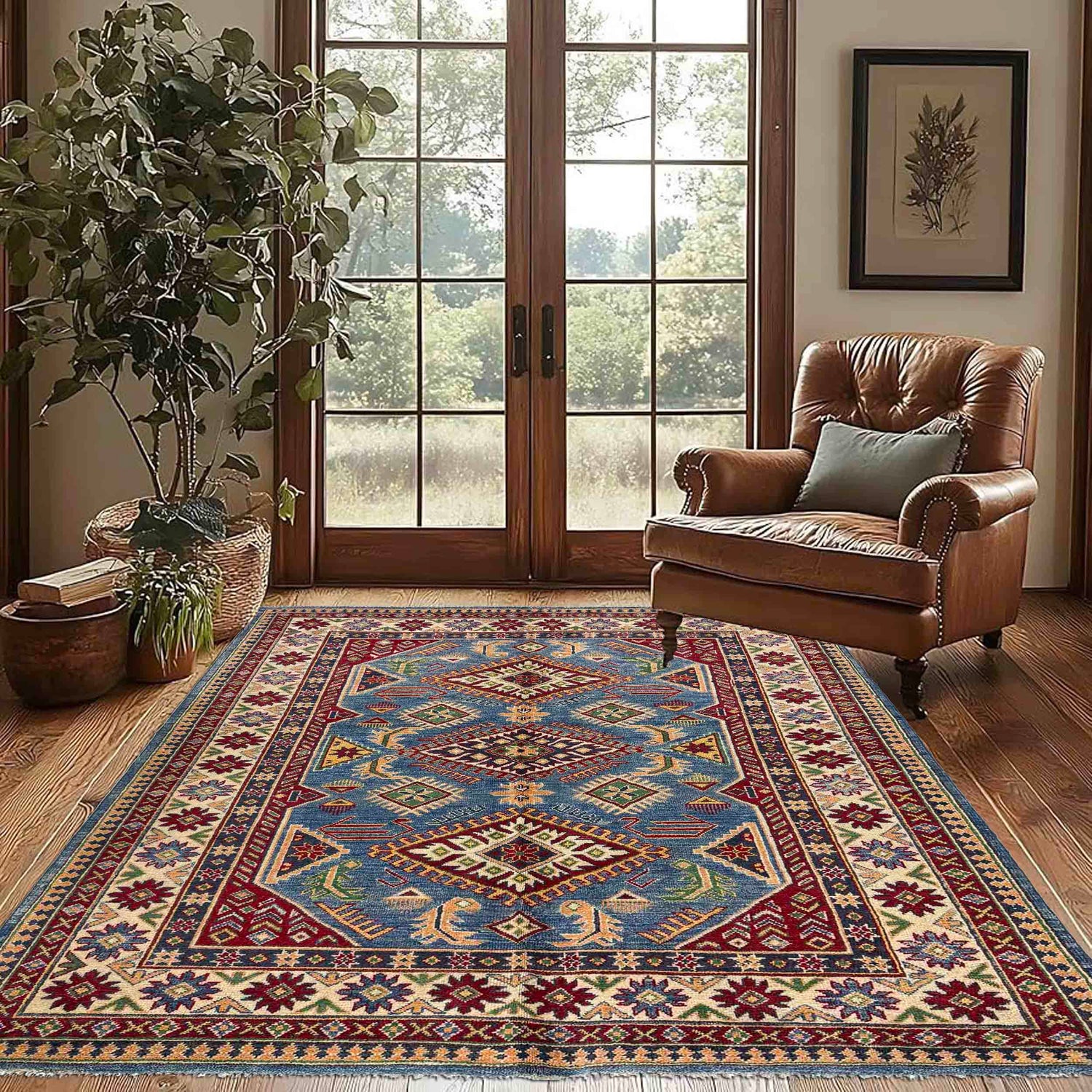 Hand Knotted Kazak Rug 4' 11" x 6' 10" (ft) - No. R37368