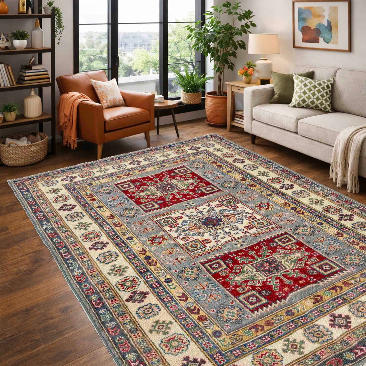Multi Color Kazak Rug 3' 9" x 6' 7" (ft) - No. R37378