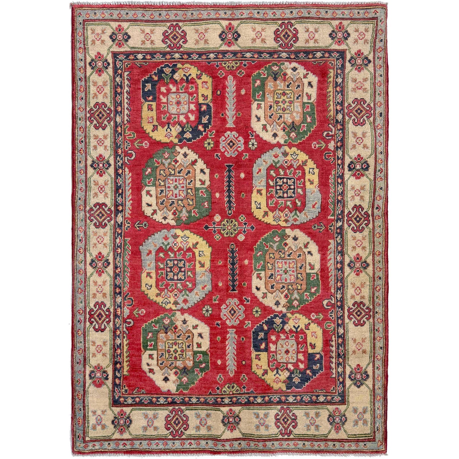 Red Color Kazak Rug 4' 0" x 5' 10" (ft) - No. R37386