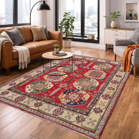 Red Color Kazak Rug 4' 0" x 5' 10" (ft) - No. R37386
