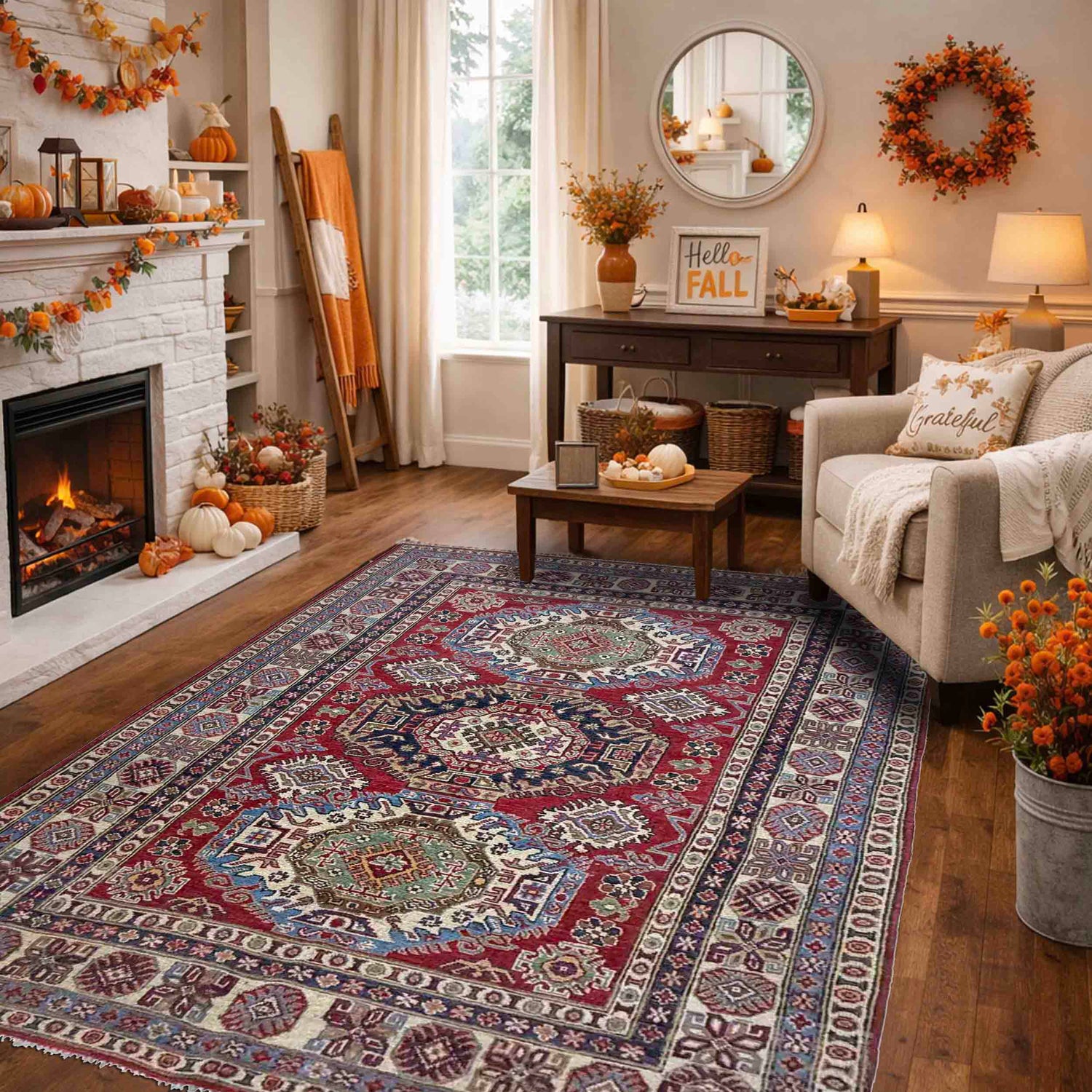 Hand Knotted Kazak Rug 4' 11" x 7' 3" (ft) - No. R37390