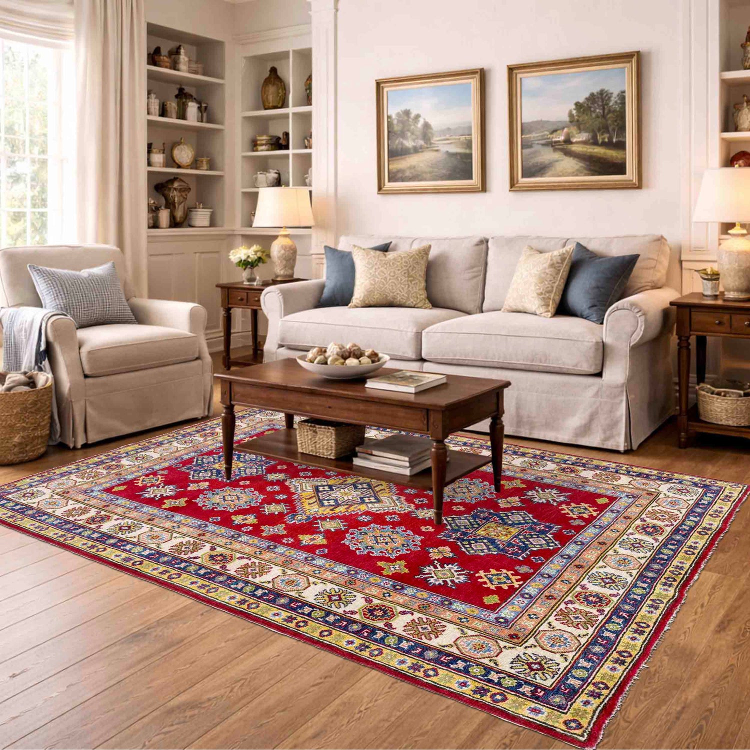 Hand Knotted Kazak Rug 4' 8" x 6' 7" (ft) - No. R37398