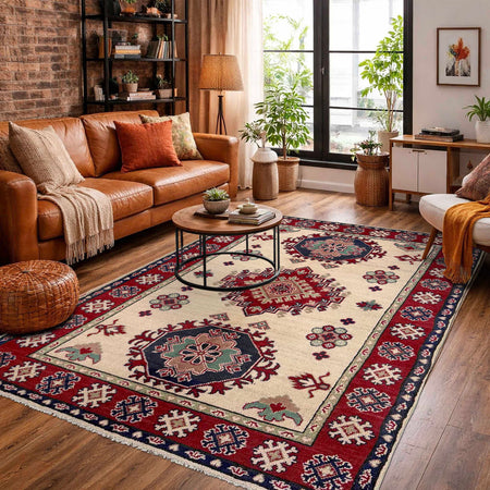 Hand Knotted Kazak Rug 3' 11" x 5' 8" (ft) - No. R37399