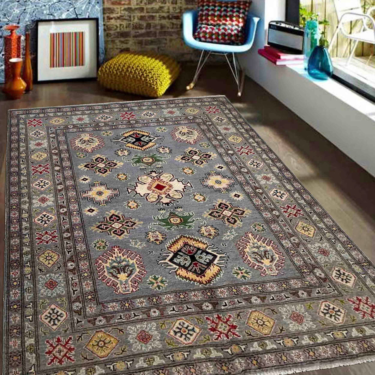 Hand Knotted Kazak Rug 4' 9" x 6' 4" (ft) - No. R37401