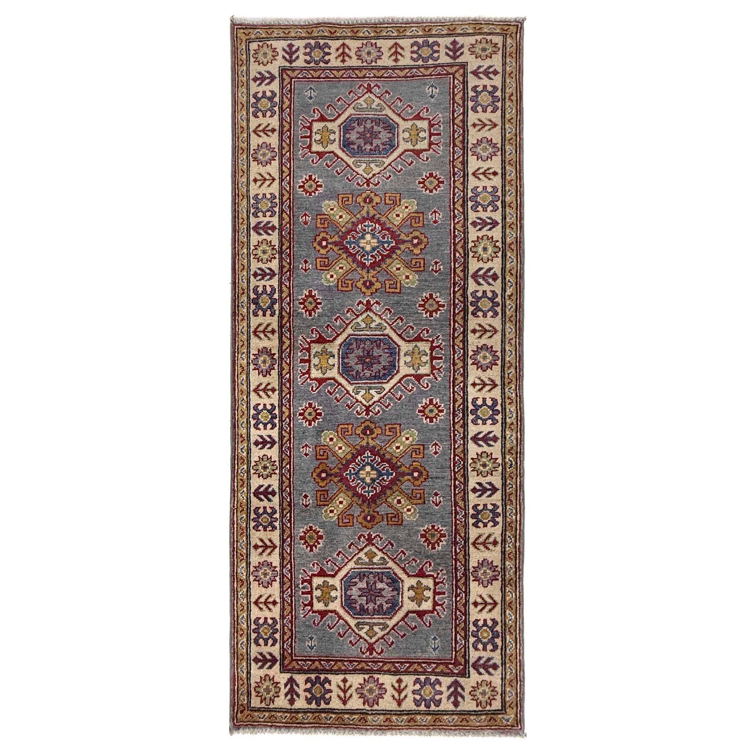 Grey Color Kazak Runner 2' 6" x 6' 4" (ft) - No. R37424