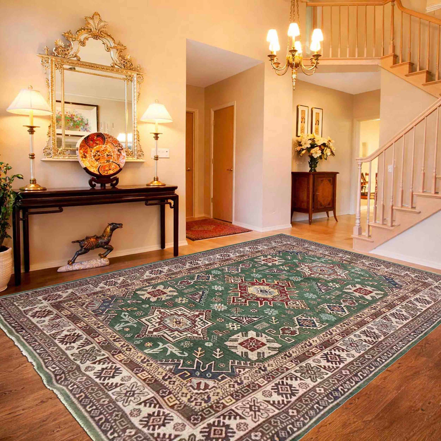 Hand Knotted Kazak Rug 6' 6" x 9' 9" (ft) - No. R37476