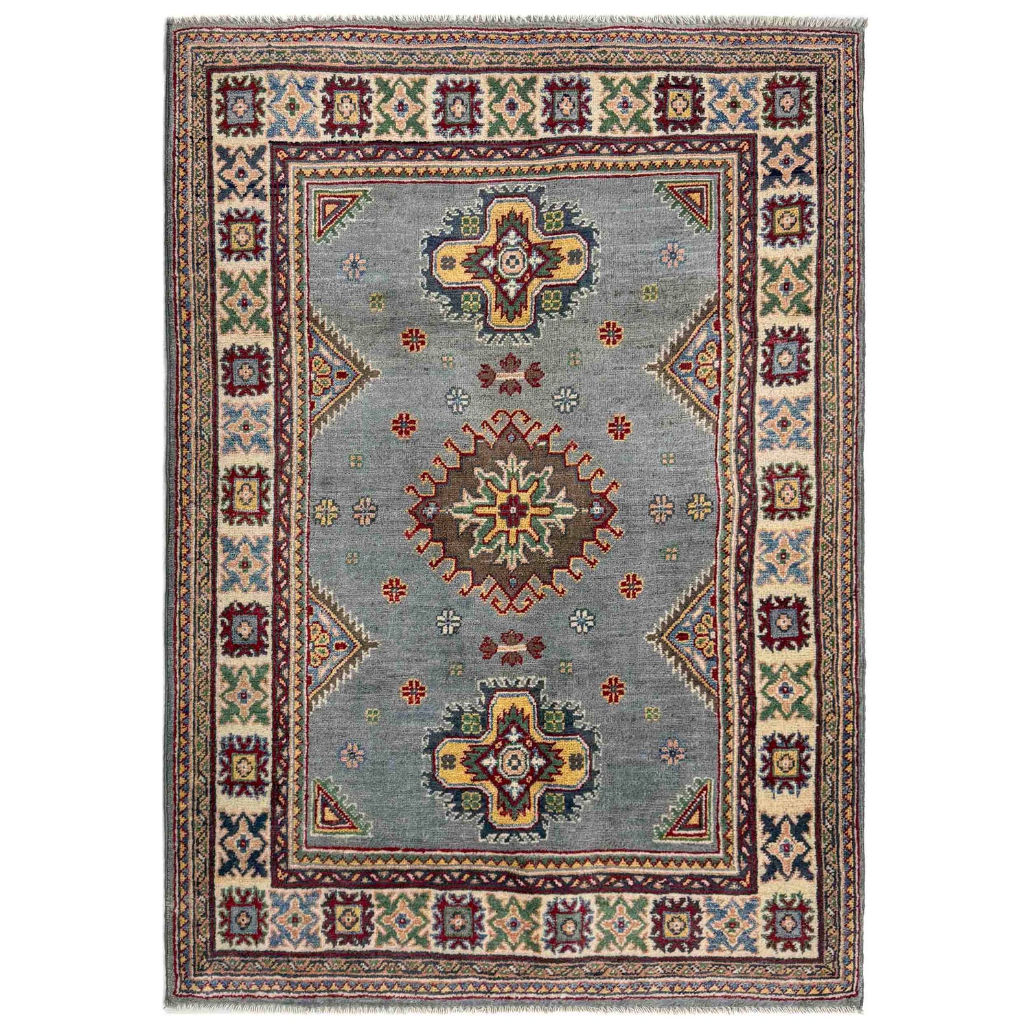 Grey Color Kazak Rug 3' 3" x 4' 9" (ft)- No. R37481