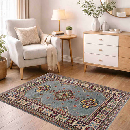 Grey Color Kazak Rug 3' 3" x 4' 9" (ft)- No. R37481