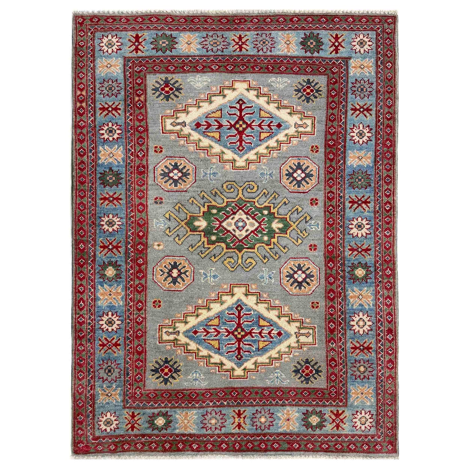 Hand Knotted Kazak Rug 3' 3" x 4' 9" (ft)- No. R37503