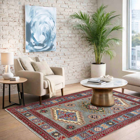 Hand Knotted Kazak Rug 3' 3" x 4' 9" (ft)- No. R37503